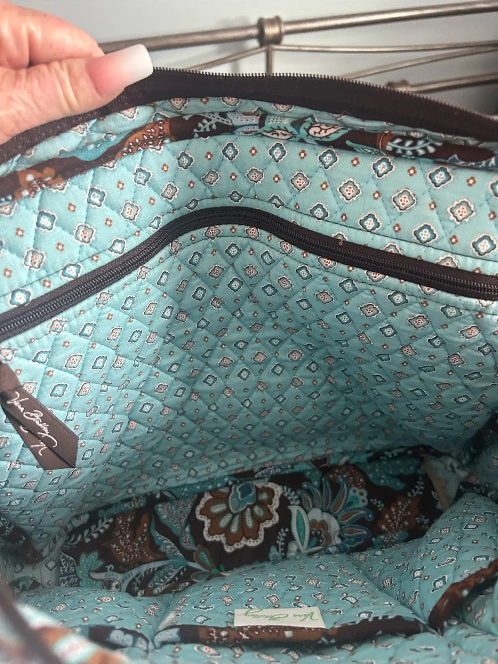 Vera Bradley Brown and Turquoise Quilted Laptop Tote